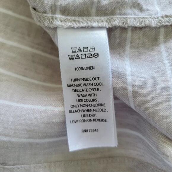 C&C California Long Sleeve Striped Linen Top Tan White Women Size M Round Neck - Picture 9 of 9
